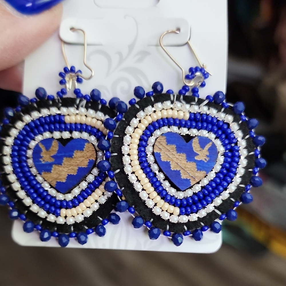 Hand Crafted Blue and Gold Beaded Earrings